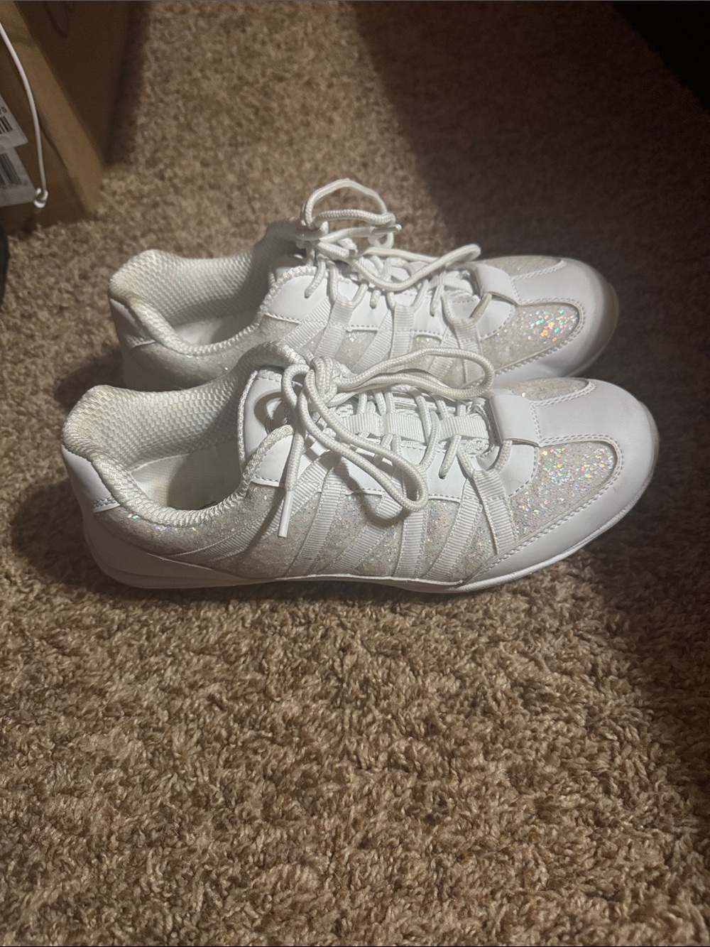 White glittery chasse cheer shoes